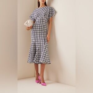 Carolina Herrera New Houndstooth Check Tweed Midi Dress Size 8